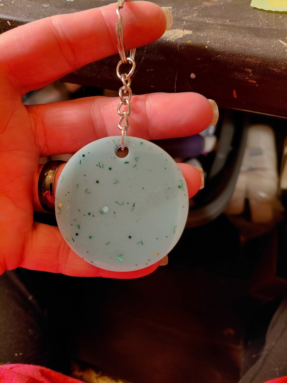 Light Blue Confetti Round Keychain Card Holder